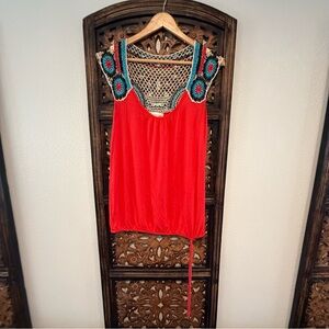 Forever 21 Red Top with Crochet Floral Detail